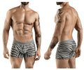 Gray and white zebra-striped boxer briefs with gray elastic waistband from clever 1800 cebra trunks color gray