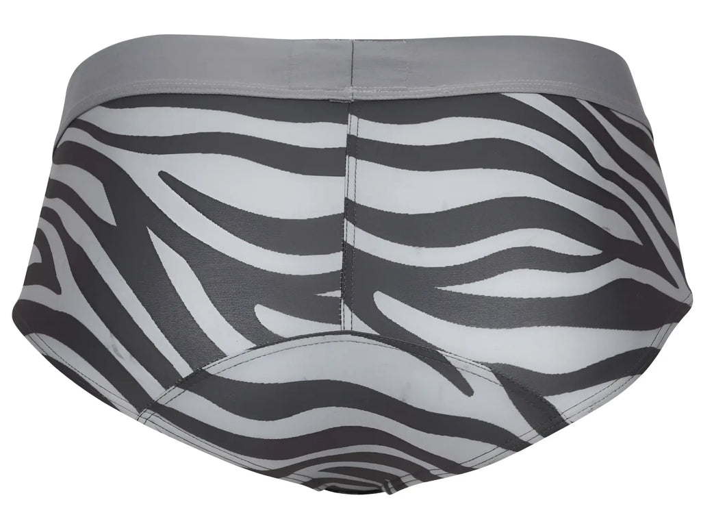 Gray waistband clever 1801 cebra briefs with black and white zebra stripes in front view for men