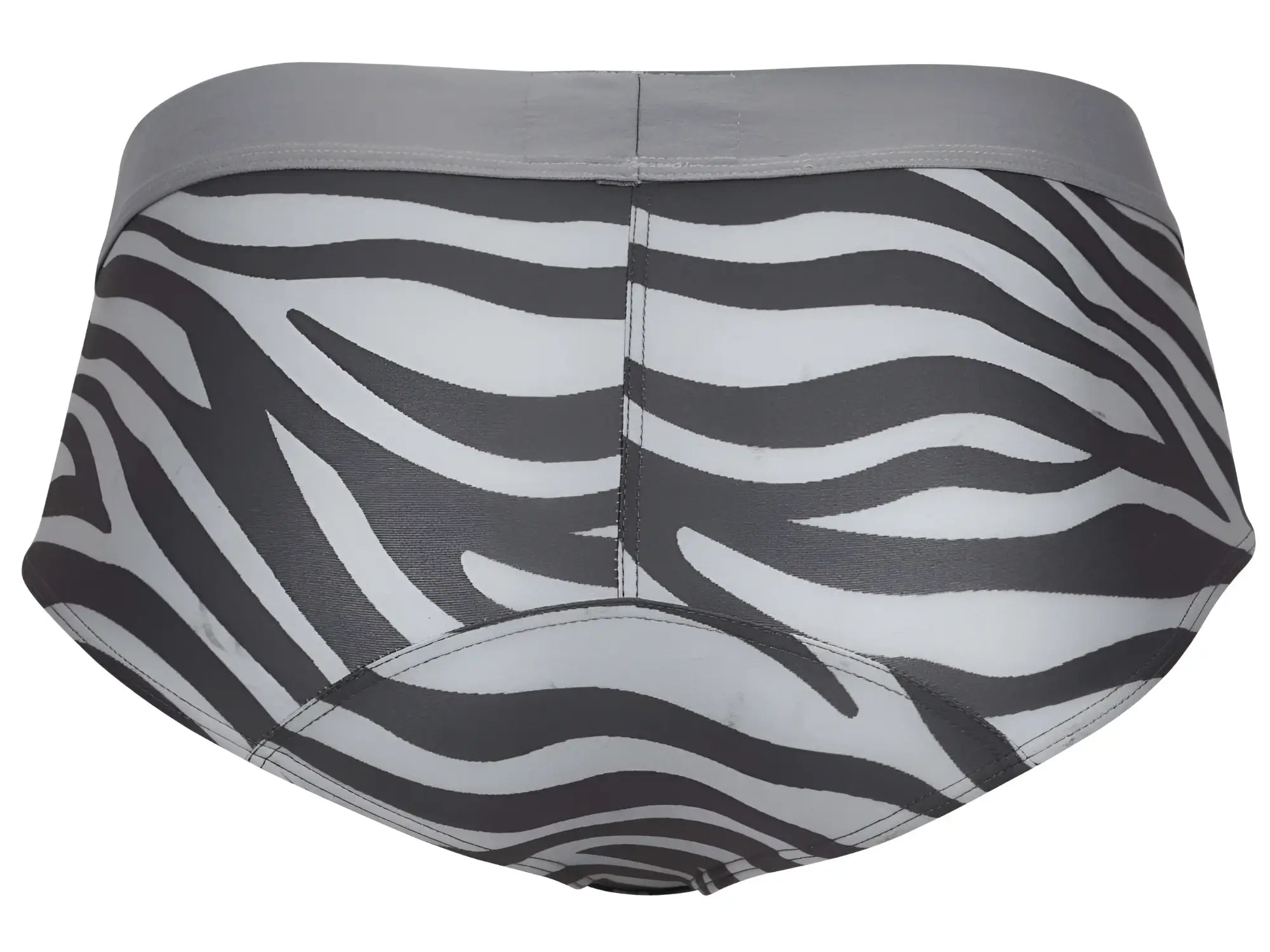 Gray waistband clever 1801 cebra briefs with black and white zebra stripes in front view for men