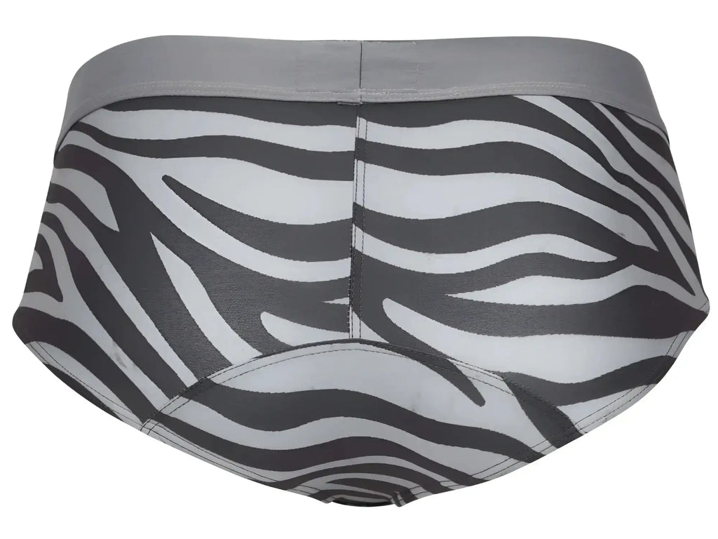 Gray waistband clever 1801 cebra briefs with black and white zebra stripes in front view for men