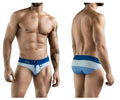 Blue and white striped clever 1802 wave swim briefs with drawstring waistband for swimming and beachwear