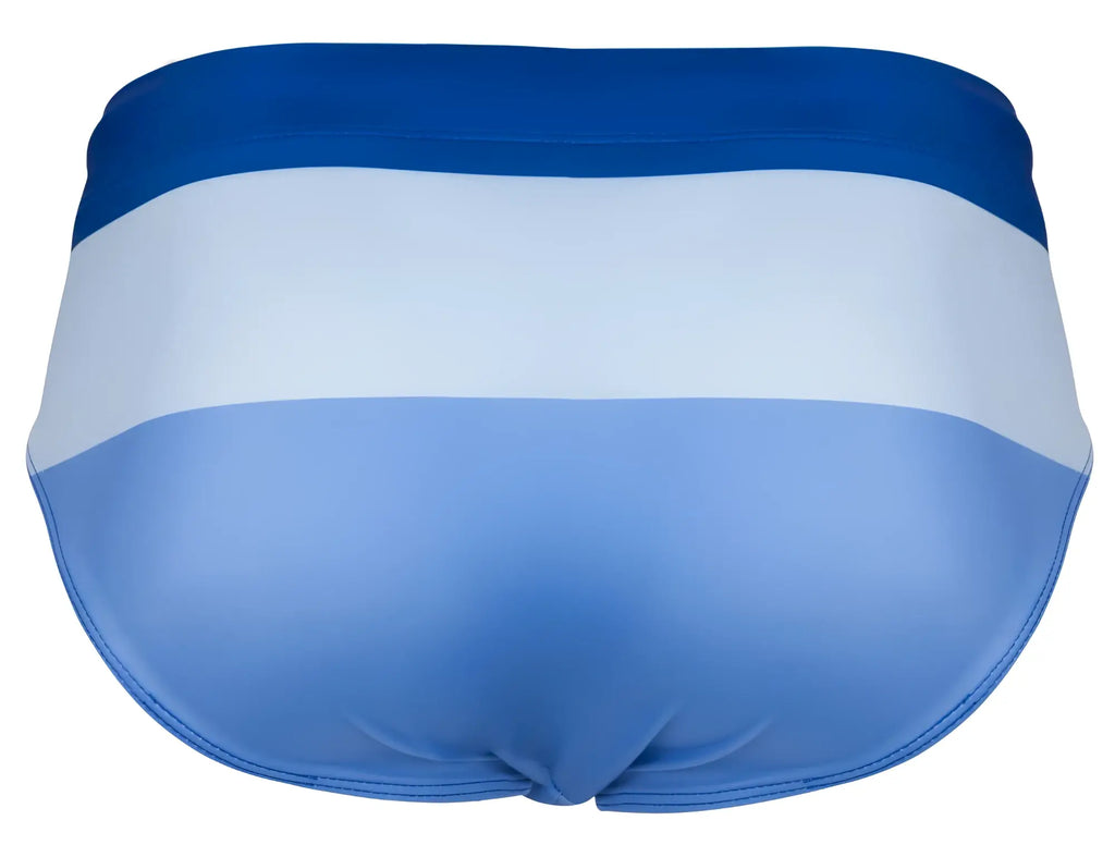 Blue clever 1802 wave swim briefs with white stripes in smooth stretchy fabric for comfortable swimming