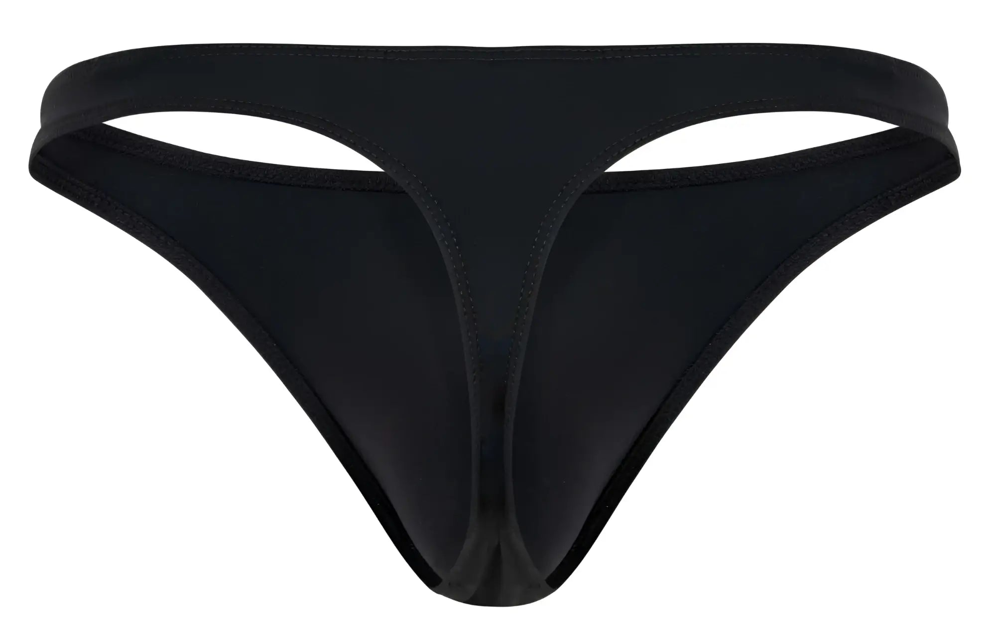 Black clever 1830 desirable thong made of smooth stretchy fabric with sleek minimalist design shown from the back side