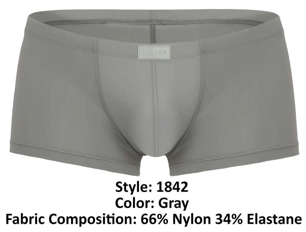 Gray clever 1842 buenavista trunks made of 66% nylon and 34% elastane with minimalist design and front label