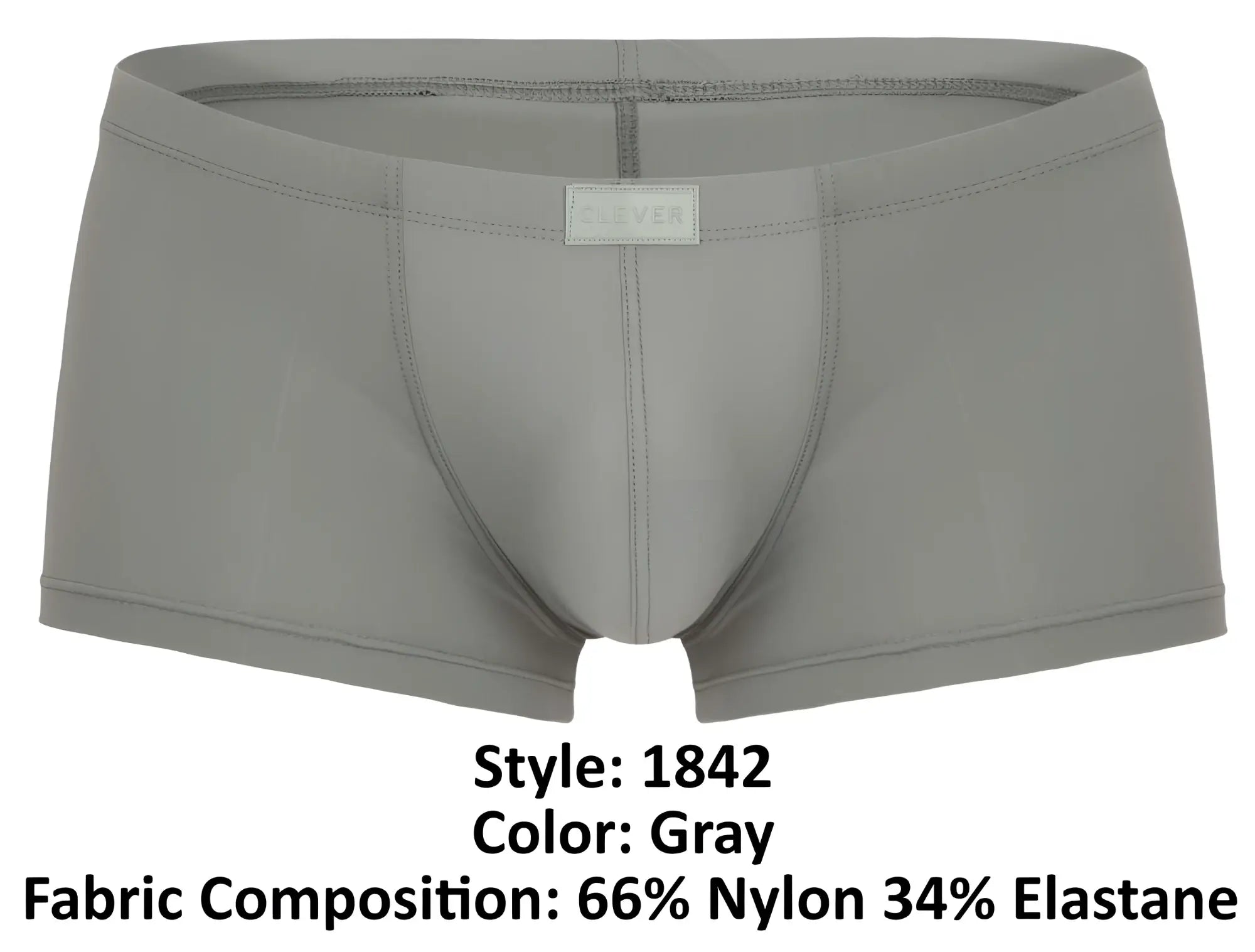 Gray clever 1842 buenavista trunks made of 66% nylon and 34% elastane with minimalist design and front label