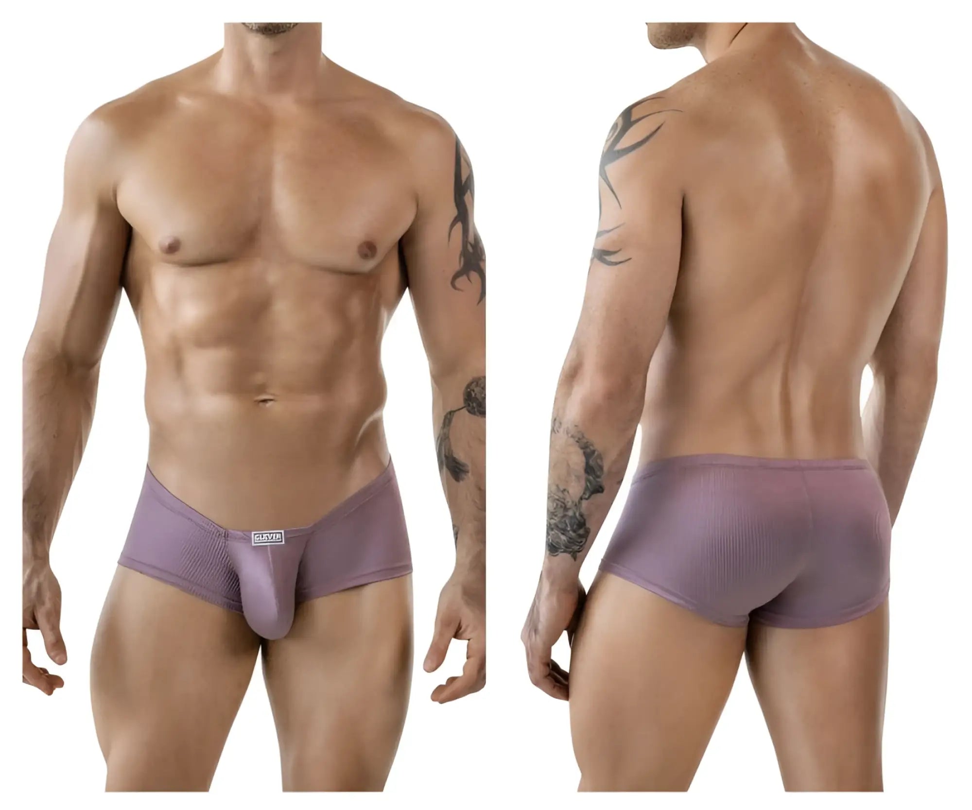 Purple textured men briefs with central pouch and clever brand logo on waistband from clever 1844 aura trunks brown collection