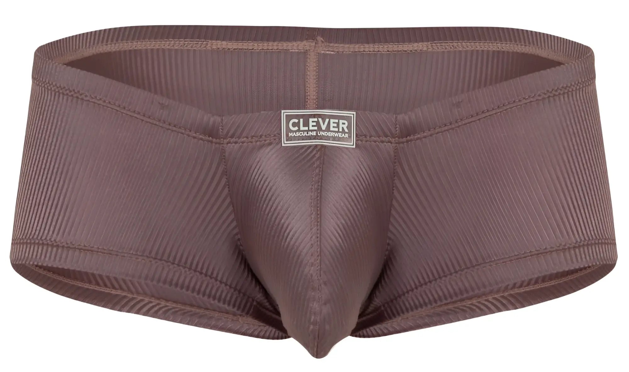 Brown ribbed cotton men’s briefs with clever brand label from clever 1844 aura trunks collection