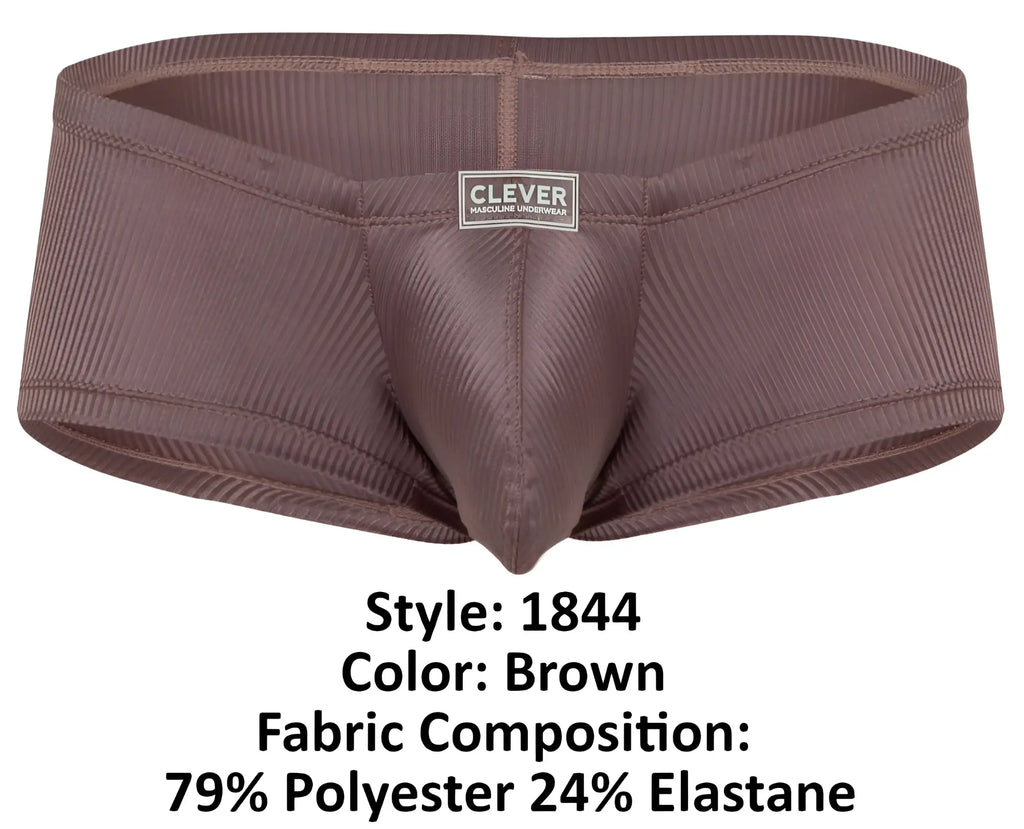 Brown ribbed polyester and elastane briefs by clever men’s underwear from the clever 1844 aura trunks collection