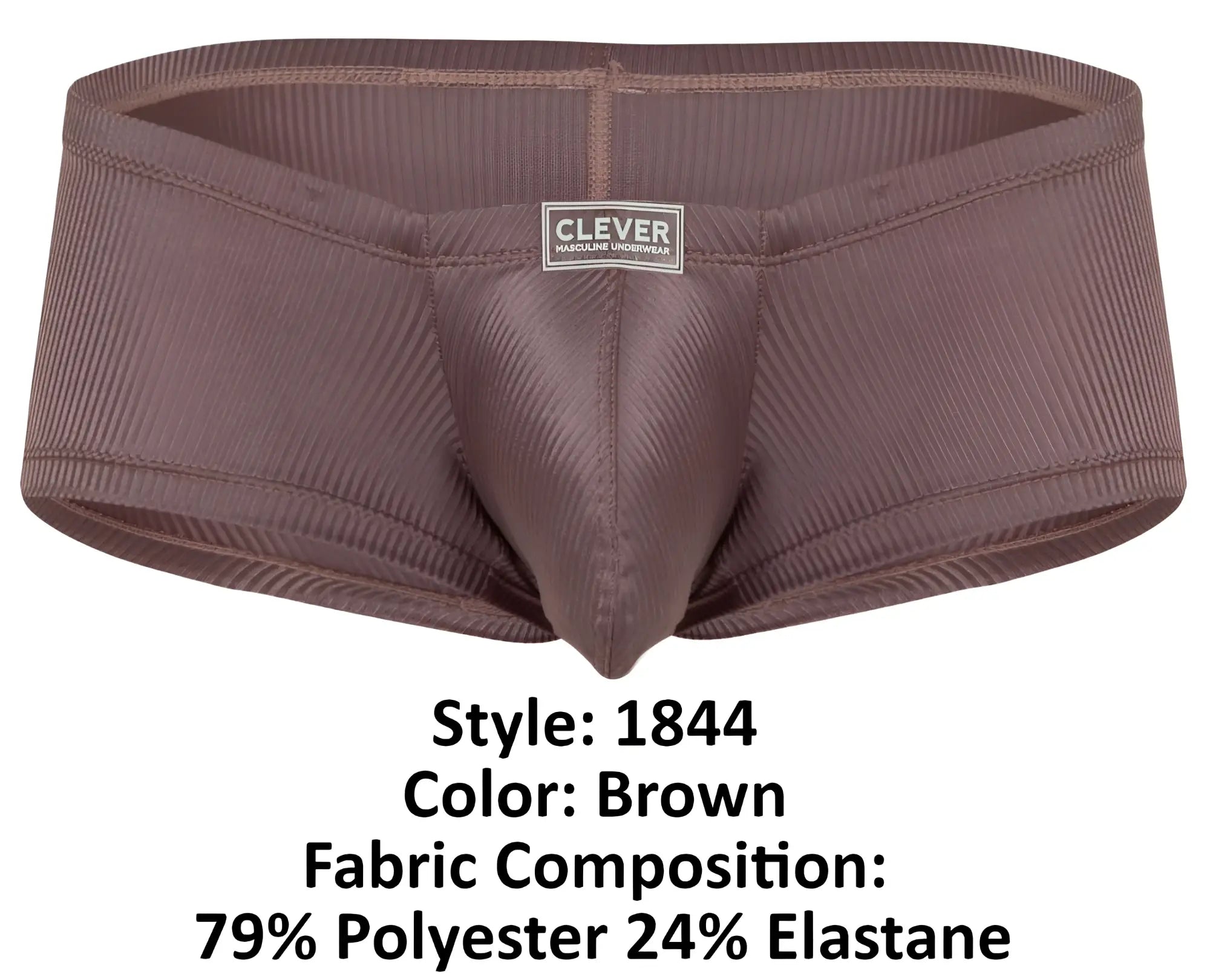 Brown ribbed polyester and elastane briefs by clever men’s underwear from the clever 1844 aura trunks collection