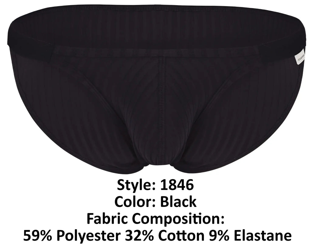 Black clever 1846 mantra bikini briefs with ribbed texture and elastic waistband designed for comfortable fit