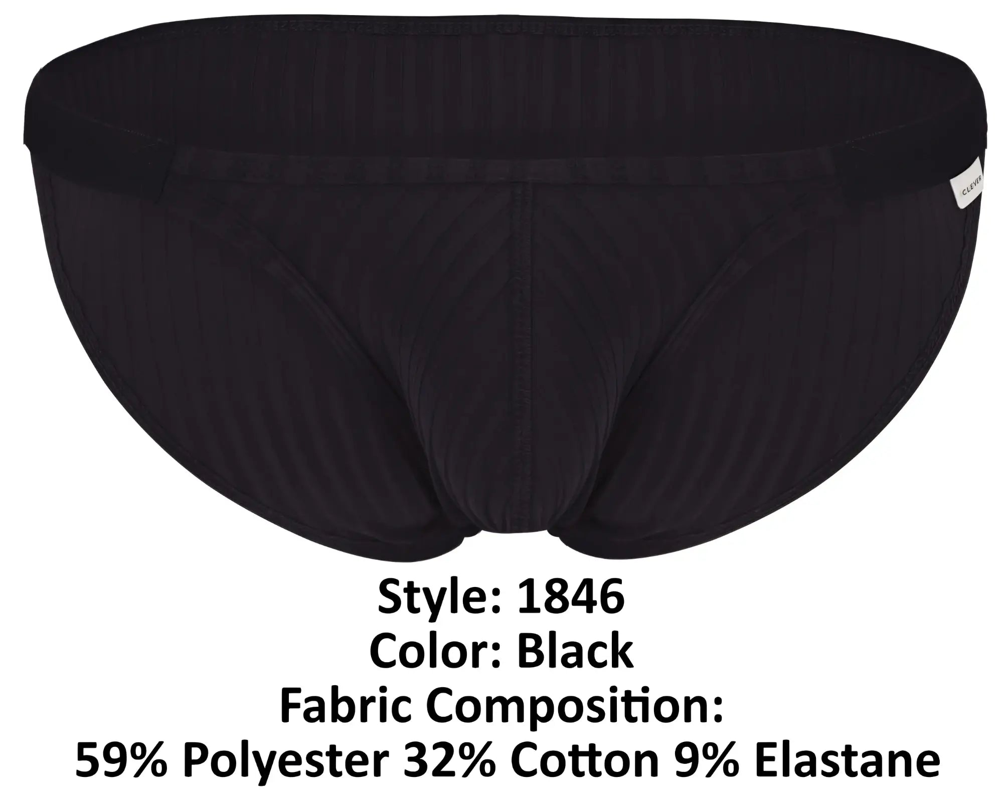 Black clever 1846 mantra bikini briefs with ribbed texture and elastic waistband designed for comfortable fit