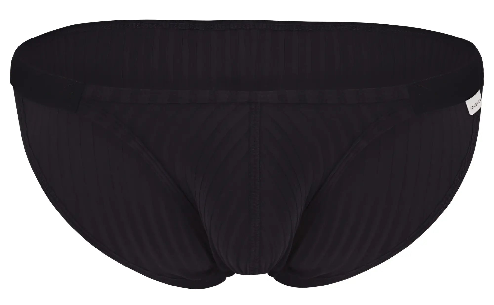 Black textured briefs with ribbed waistband and subtle vertical stitching clever 1846 mantra bikini color black