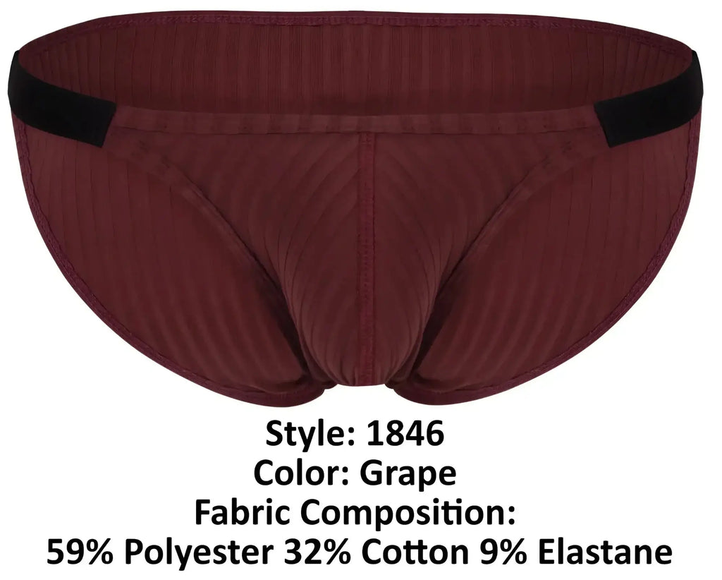 Maroon ribbed briefs with black elastic waistband clever 1846 mantra bikini color grape front view