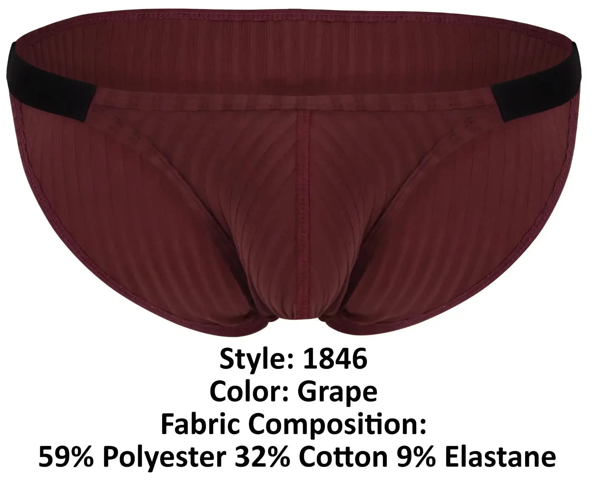 Maroon ribbed briefs with black elastic waistband clever 1846 mantra bikini color grape front view