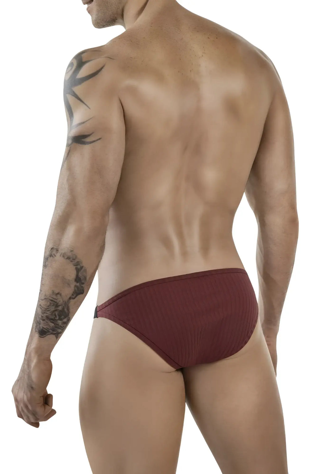 Maroon ribbed clever 1846 mantra bikini briefs in grape color showing front side with comfortable fit