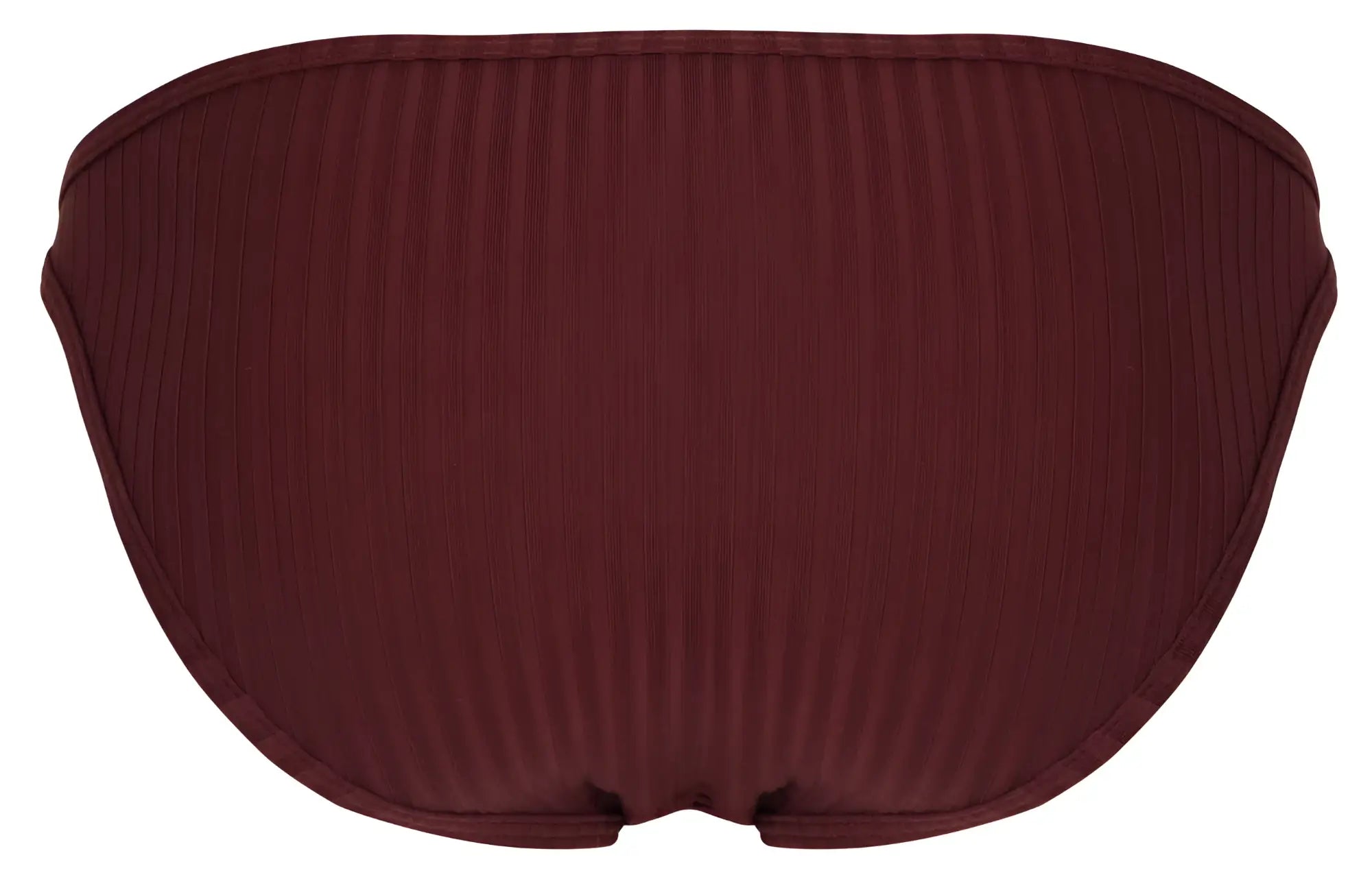 Maroon ribbed Clever 1846 Mantra bikini bottom in grape color with a sleek contoured design shown from the back