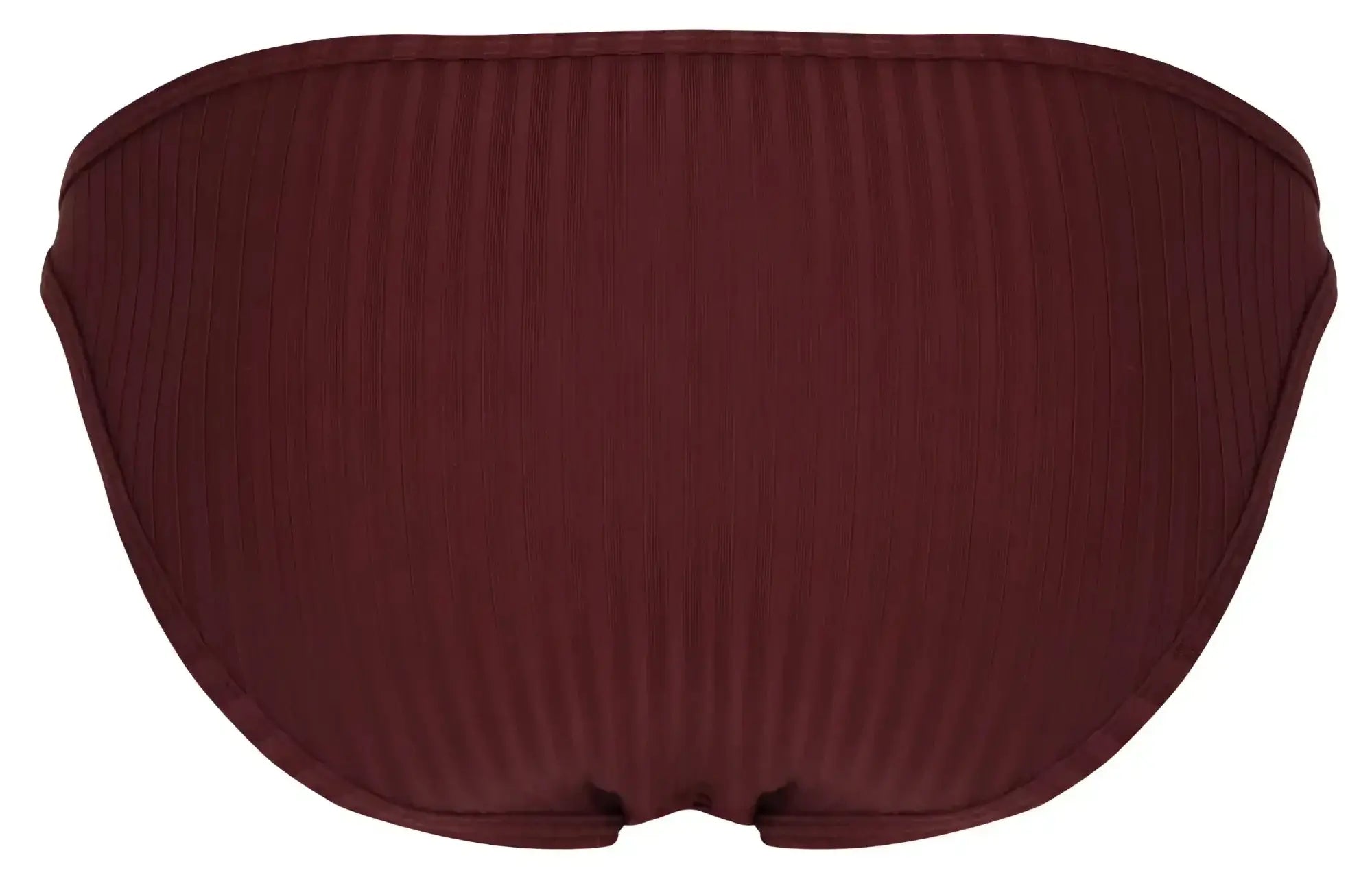 Maroon ribbed Clever 1846 Mantra bikini bottom in grape color with a sleek contoured design shown from the back