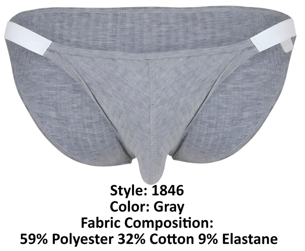 Clever 1846 mantra bikini gray athletic briefs with white elastic waistband in textured polyester cotton elastane blend