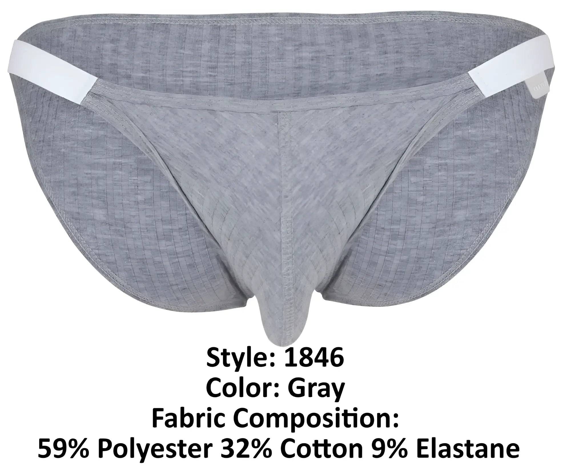 Clever 1846 mantra bikini gray athletic briefs with white elastic waistband in textured polyester cotton elastane blend