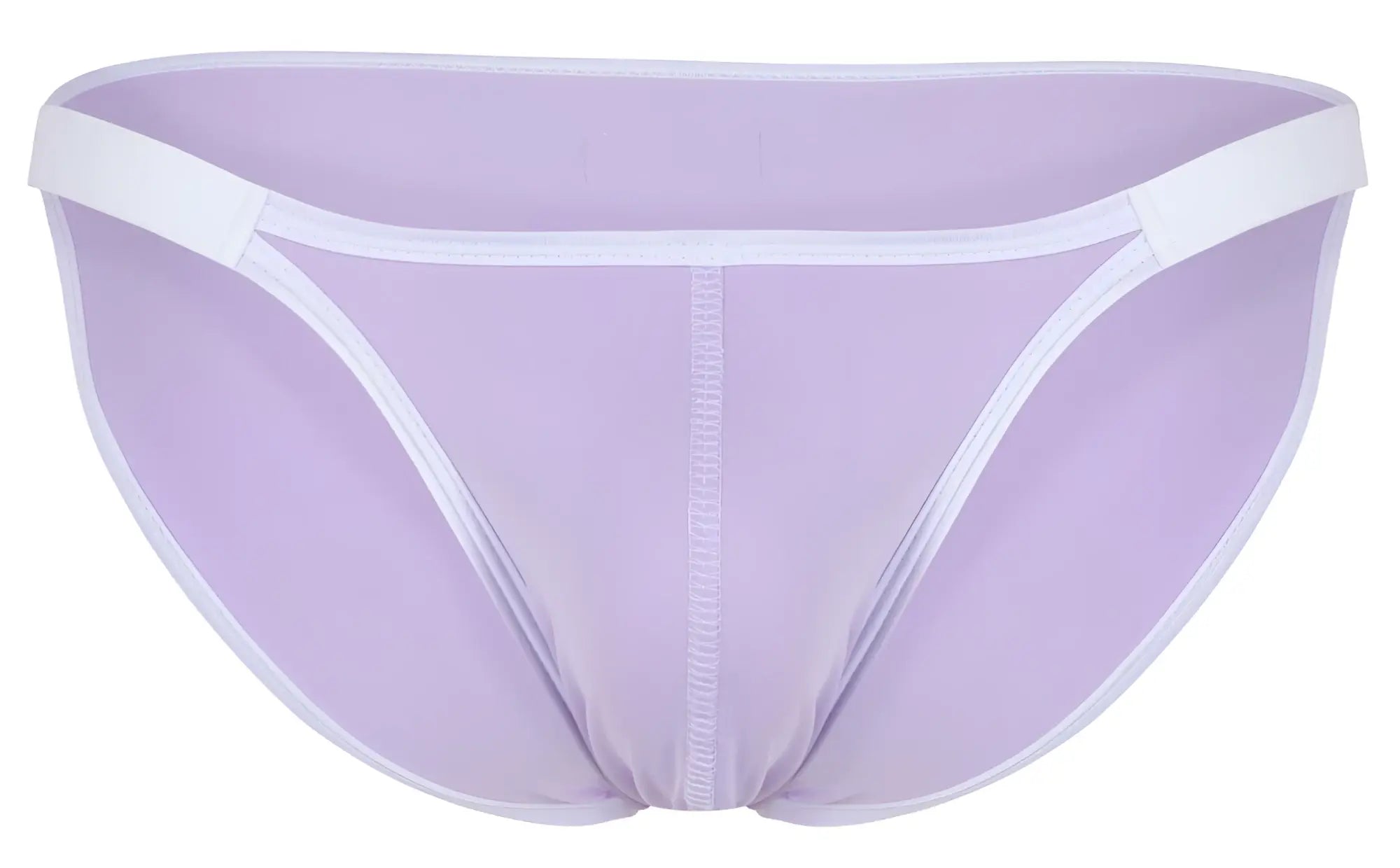 Lavender mesh briefs with white trim and central seam from clever 1848 relax bikini in color lilac