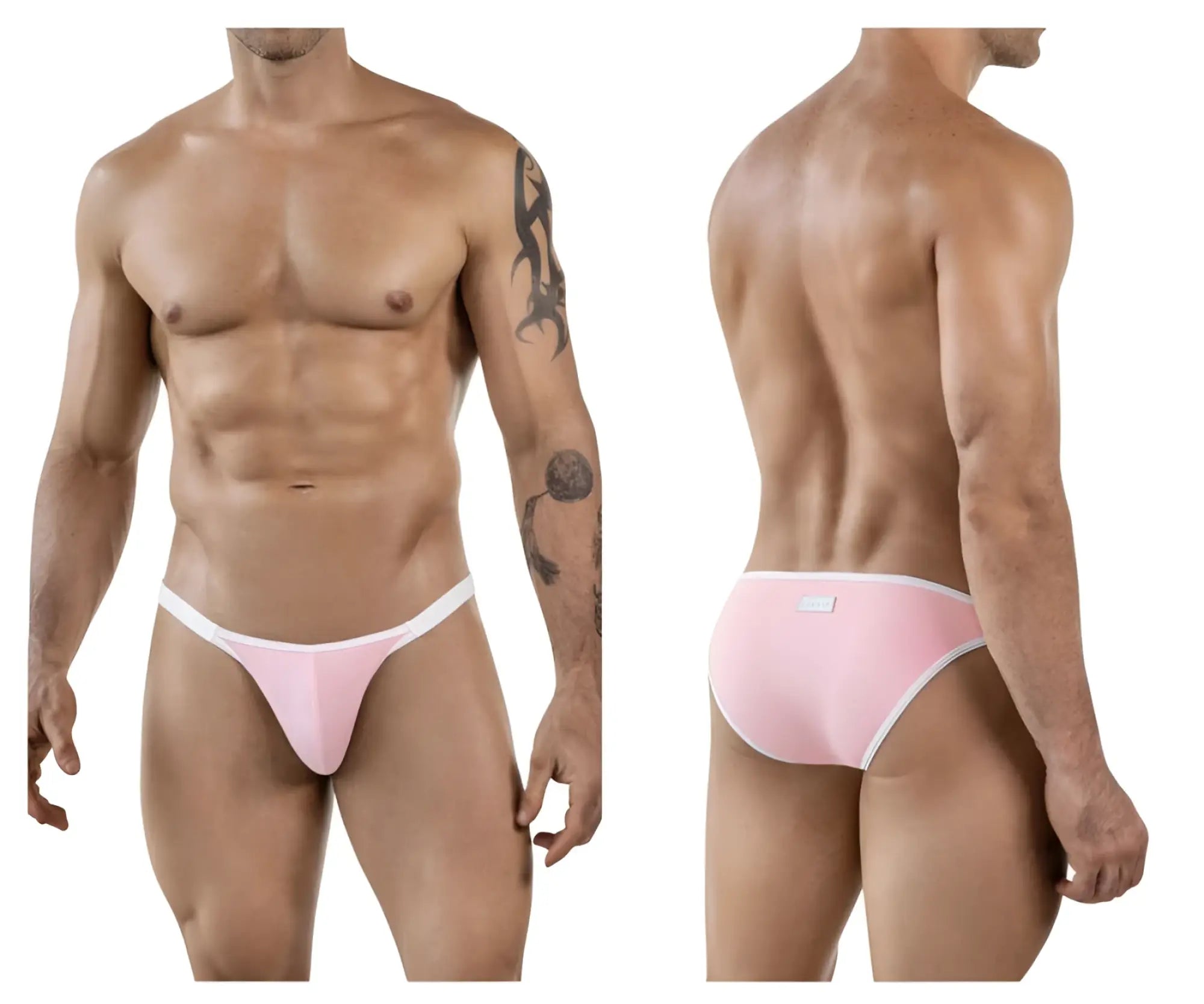 Pink athletic briefs with white trim from clever 1848 relax bikini collection designed for comfortable active wear