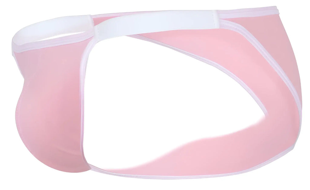 Pink clever 1848 relax bikini sheer mesh briefs with white elastic waistband and trim