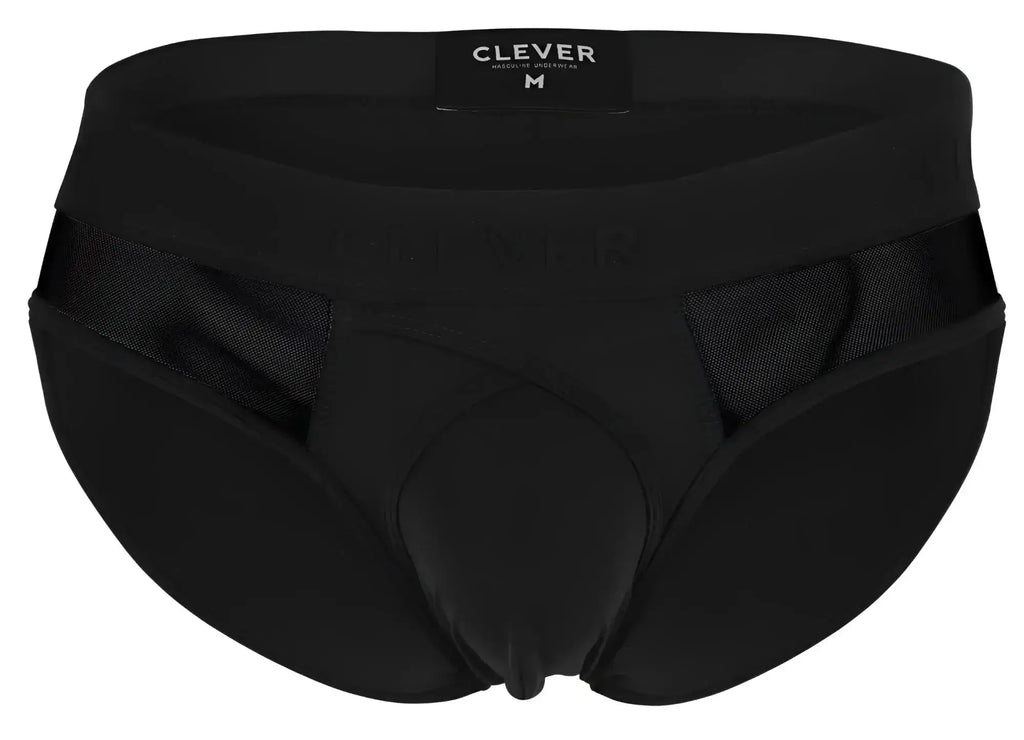 Black men’s briefs Clever 1849 Eros bikini with mesh side panels and padded front in black by Clever