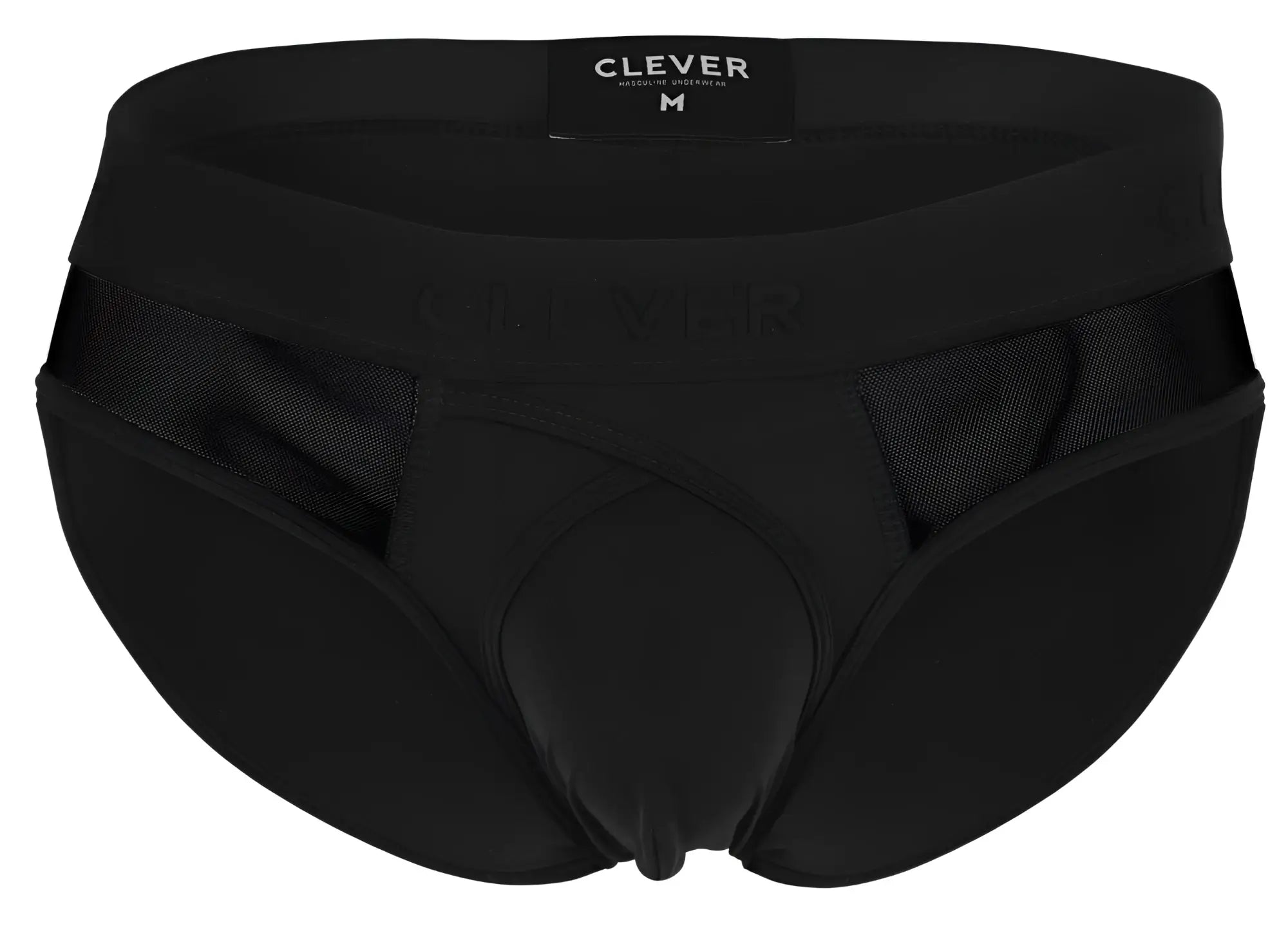 Black men’s briefs Clever 1849 Eros bikini with mesh side panels and padded front in black by Clever