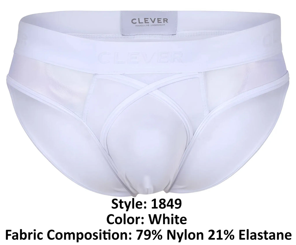 White men’s briefs with mesh panel and elastic waistband in white by clever 1849 eros bikini color white