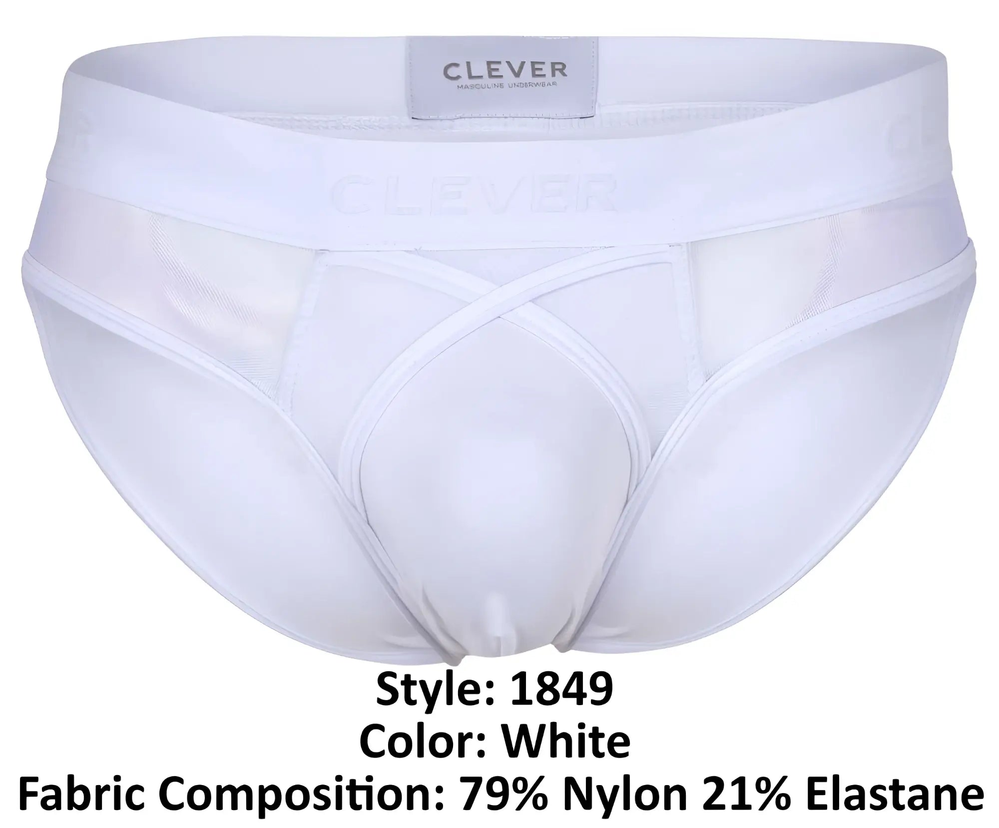 White men’s briefs with mesh panel and elastic waistband in white by clever 1849 eros bikini color white