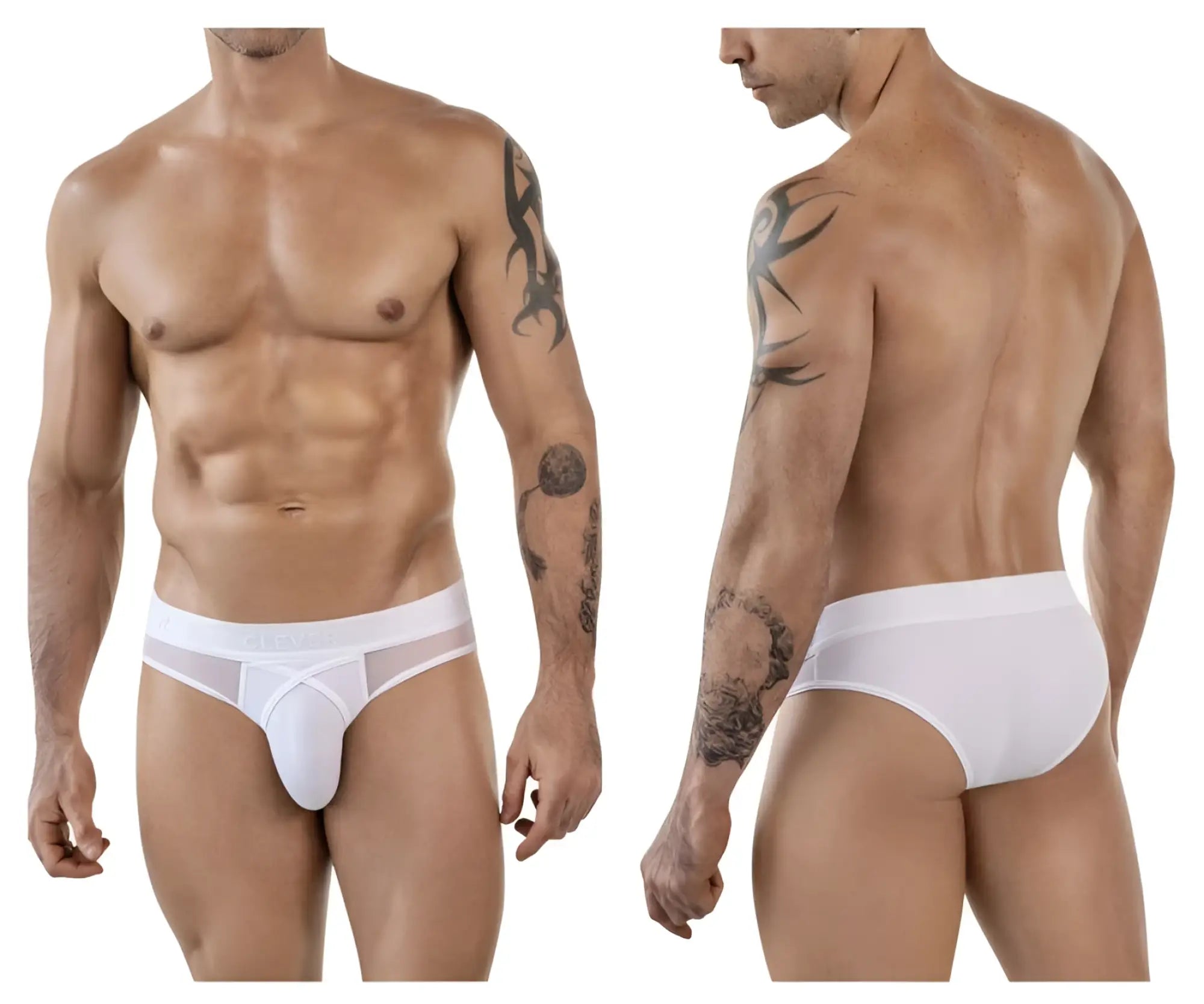 White men’s briefs clever 1849 eros bikini with sheer mesh side panel and supportive contoured design in white