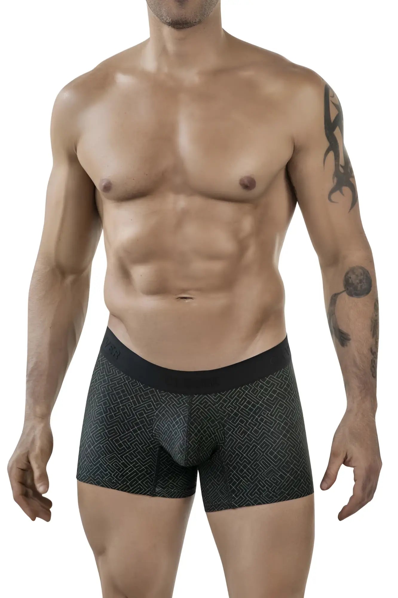 Clever 1850 laberin black boxer briefs with a subtle geometric pattern and solid black waistband for comfortable wear