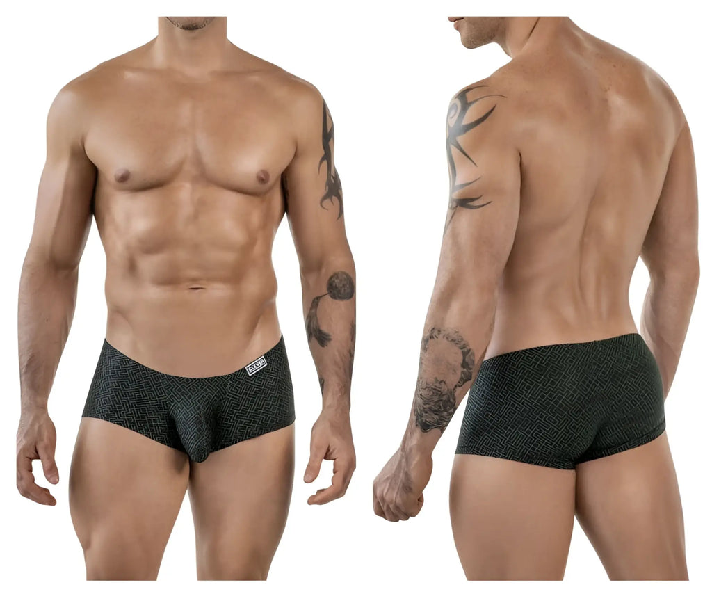 Black clever 1852 laberin trunks with subtle geometric pattern and small white logo on waistband