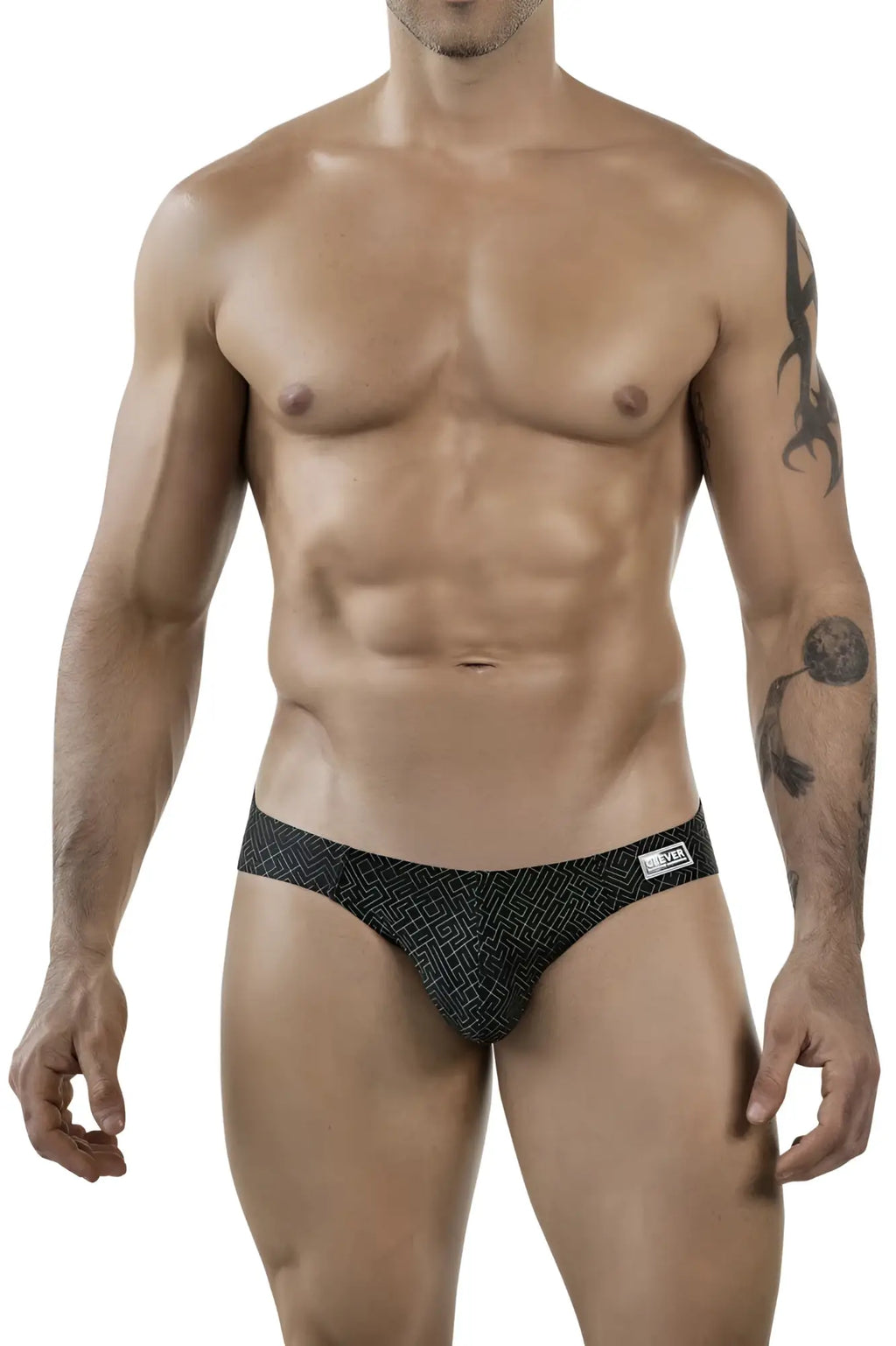 Black patterned briefs clever 1853 laberin bikini with geometric design and white brand tag on waistband