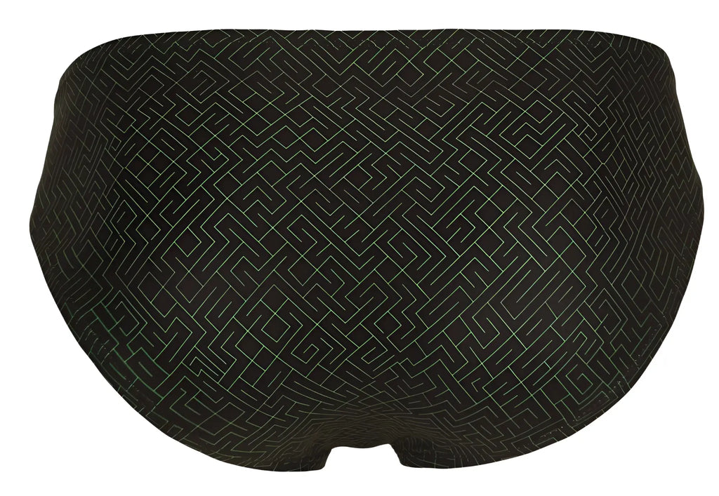 Black swim trunks clever 1853 laberin bikini with subtle light gray geometric maze pattern for stylish beachwear