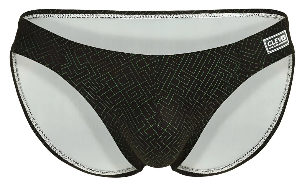 Black swim trunks clever 1853 laberin bikini color black with subtle geometric maze pattern and white interior lining