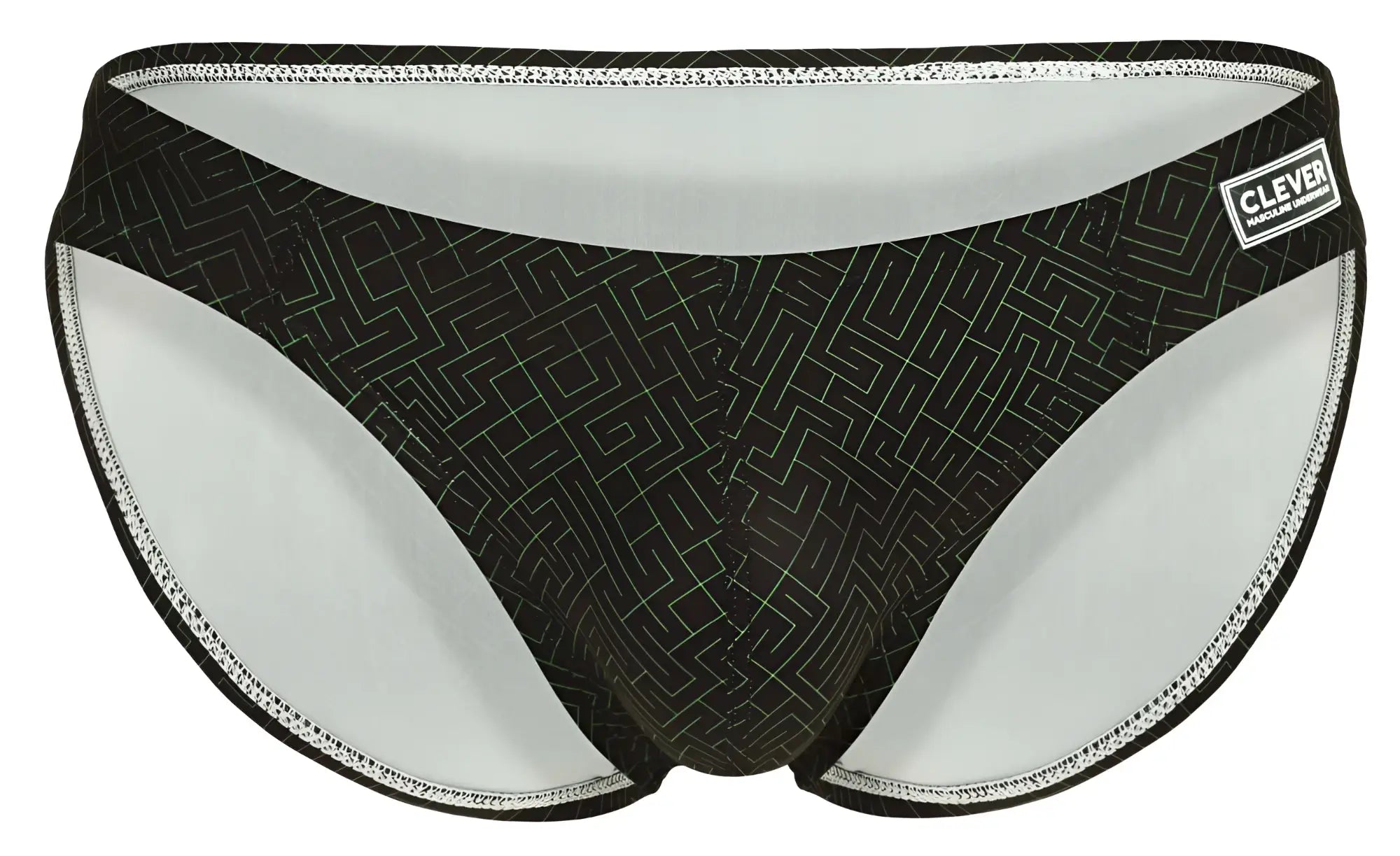Black swim trunks clever 1853 laberin bikini color black with subtle geometric maze pattern and white interior lining