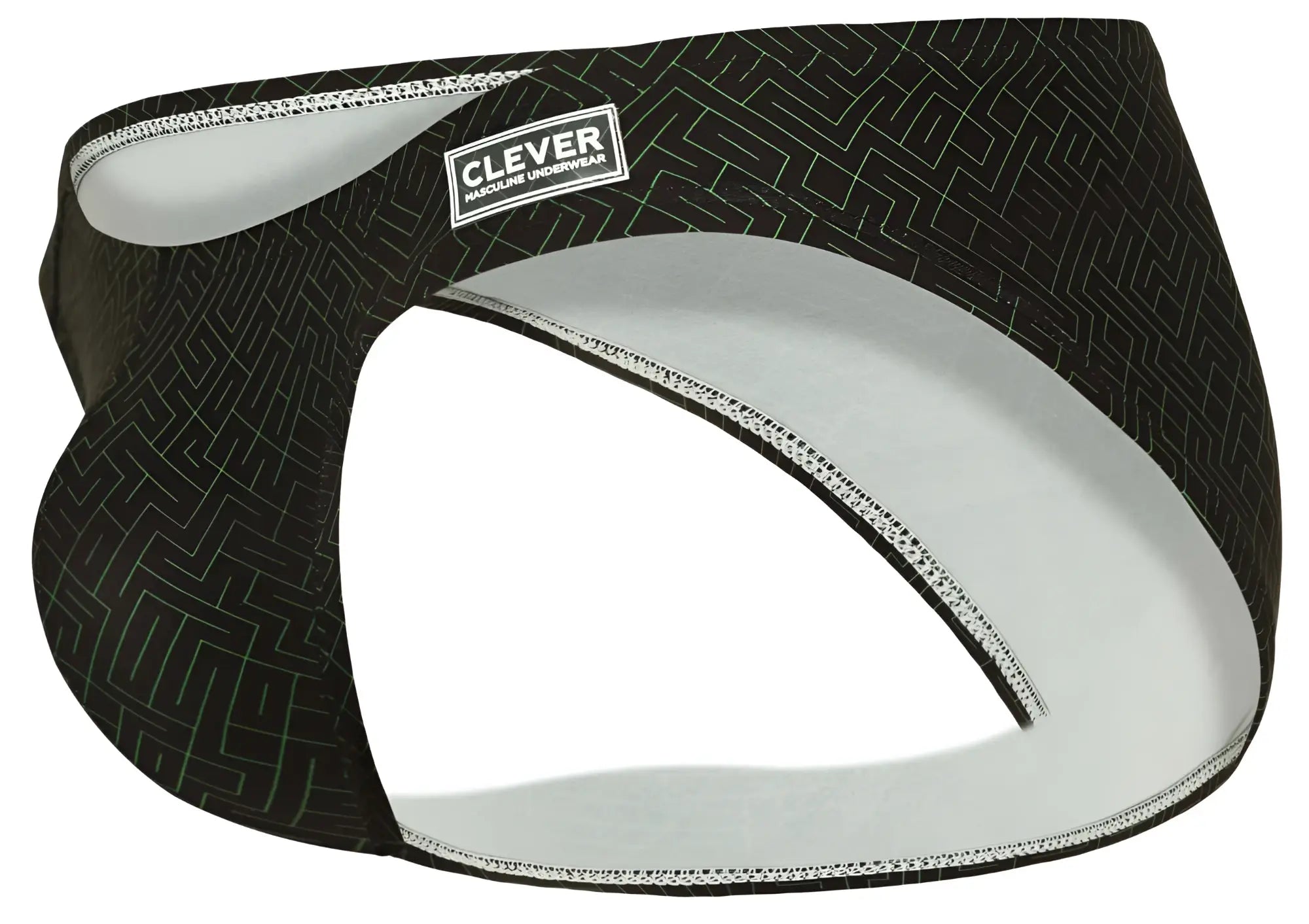 Black and white maze-patterned clever 1853 laberin bikini color black men’s underwear with clever brand label