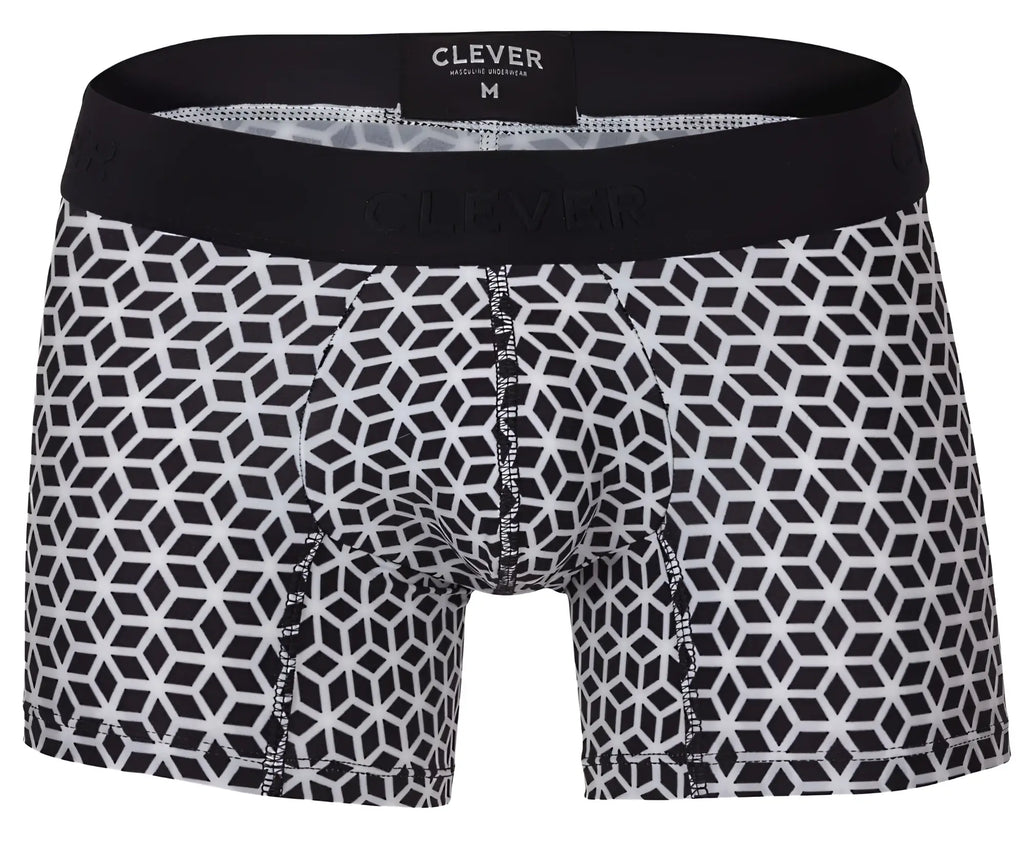 Black and white geometric-patterned clever 1854 cuadricula trunks with black elastic waistband for comfortable wear