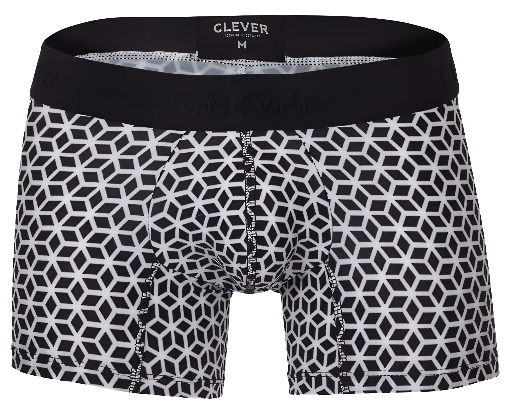 Black and white geometric-patterned clever 1854 cuadricula trunks with black elastic waistband for comfortable wear