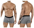 Clever 1854 cuadricula trunks are black and white geometric patterned boxer briefs with a solid black waistband