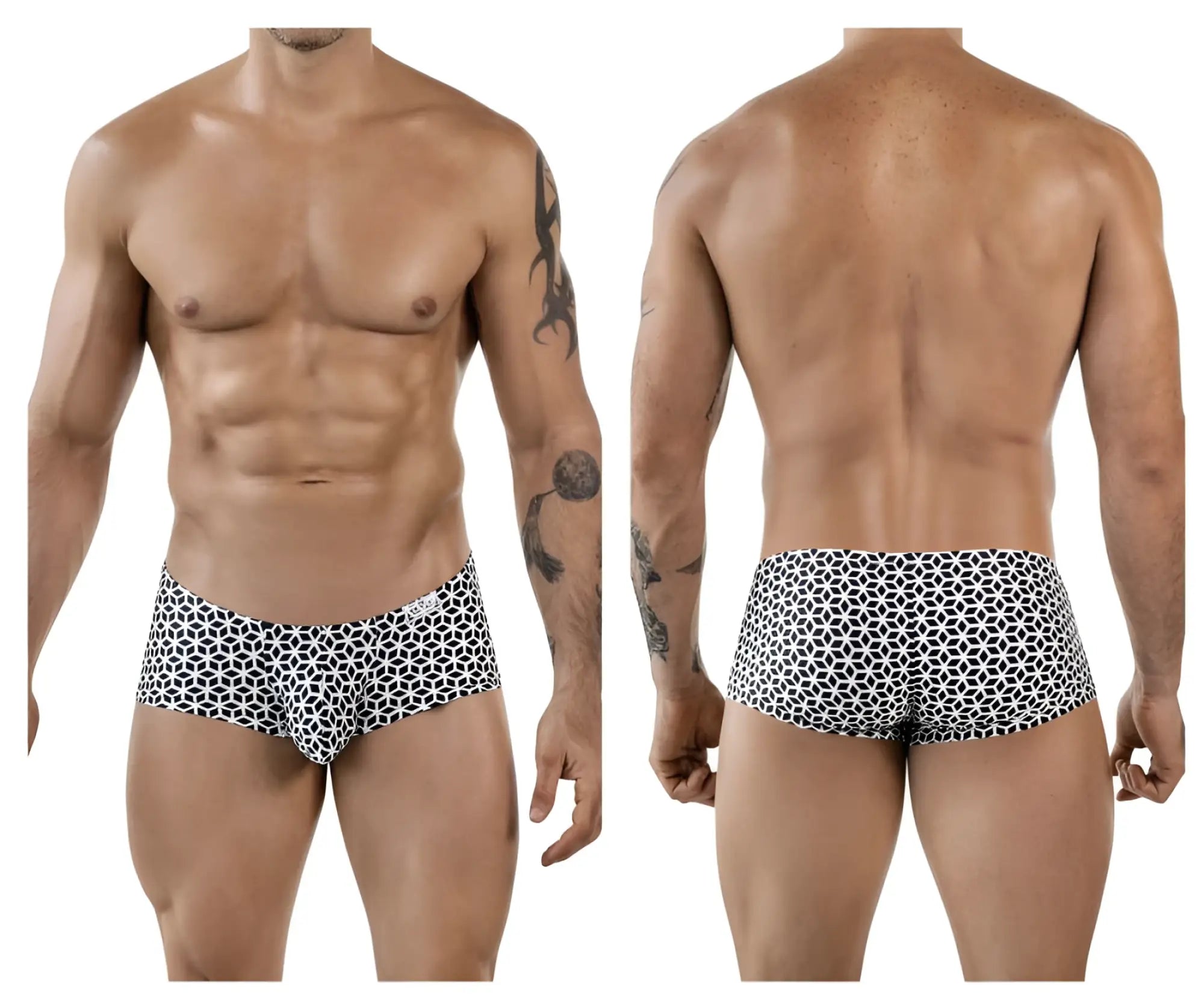 Black and white geometric patterned clever 1856 cuadricula trunks men’s briefs in white color