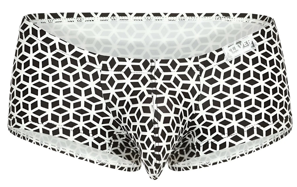 Clever 1856 cuadricula trunks white mens briefs with black and white geometric pattern and modern sleek design