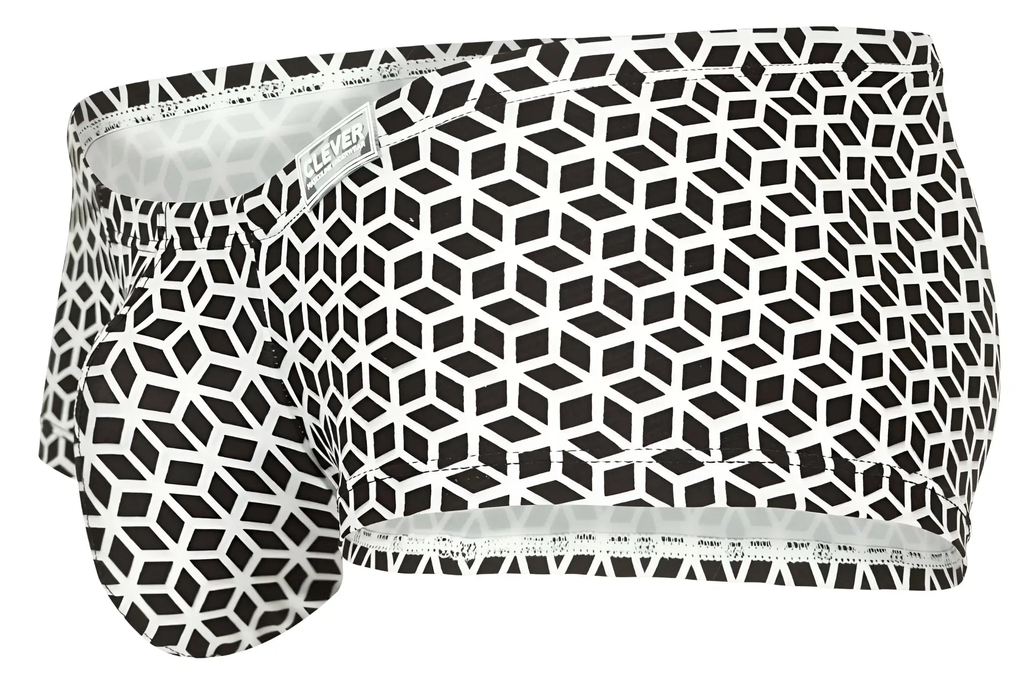 Clever 1856 Cuadricula trunks men’s briefs in white with black and white geometric pattern and modern sleek design