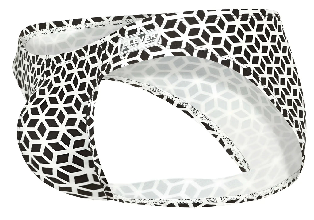 Black and white geometric patterned clever 1857 cuadricula bikini briefs with sleek modern design in white color