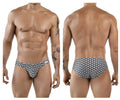 Black and white geometric patterned Clever 1857 Cuadricula bikini color white men’s swim trunks for beachwear