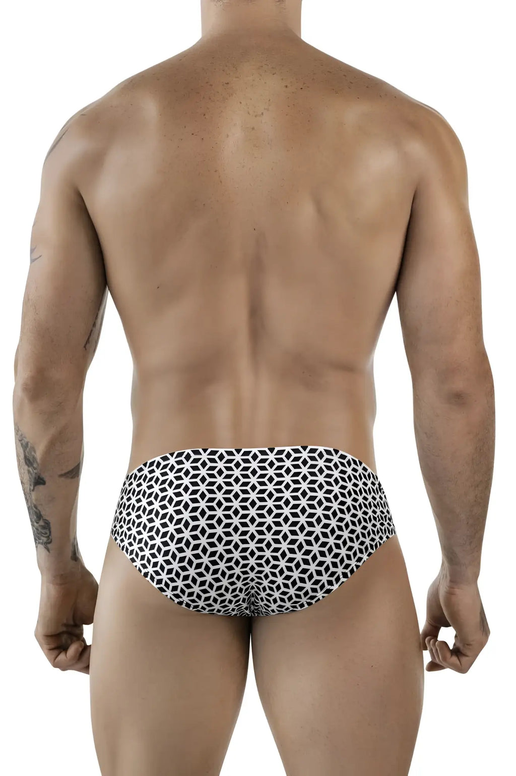 Black and white geometric-patterned clever 1857 cuadricula bikini swim trunks for stylish beachwear