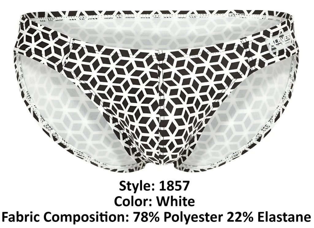 White briefs clever 1857 cuadricula bikini with bold black geometric pattern and elastic waistband