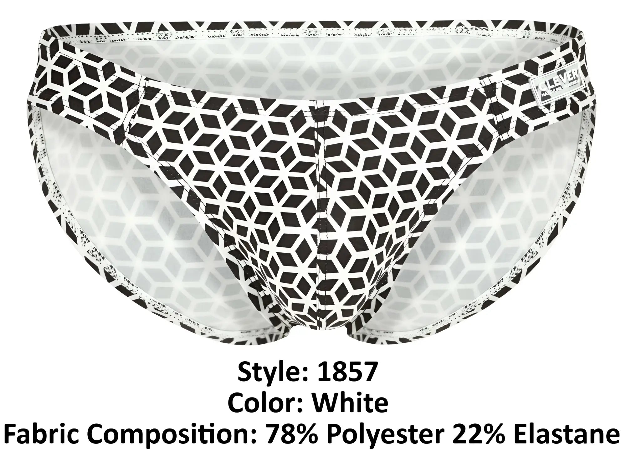 White briefs clever 1857 cuadricula bikini with bold black geometric pattern and elastic waistband