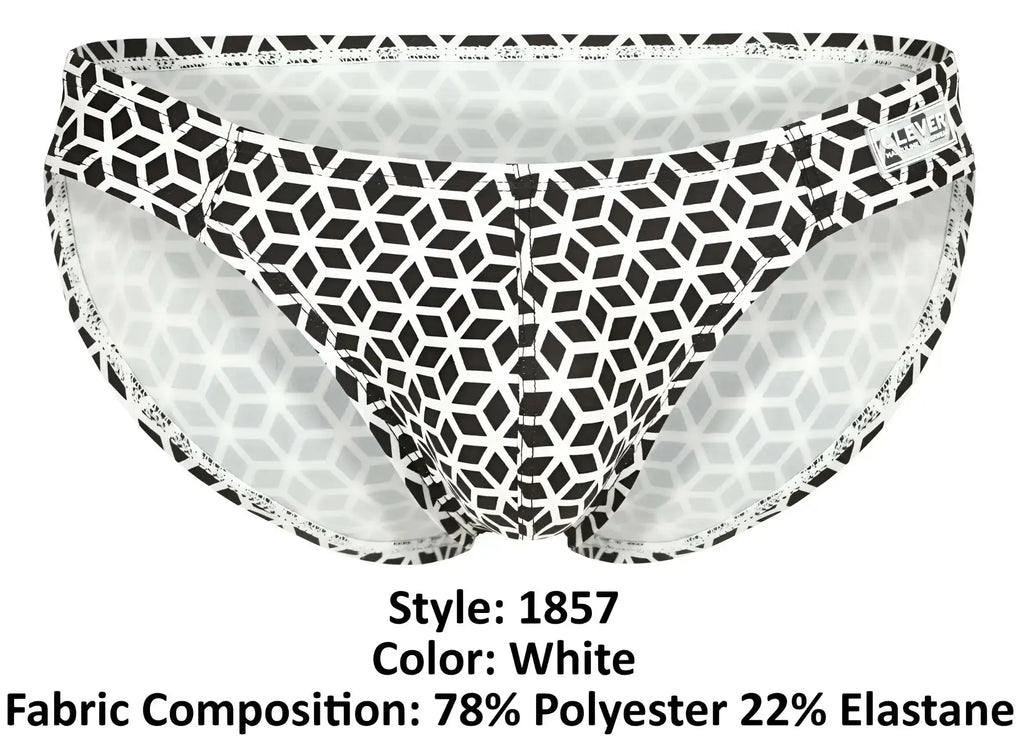 White briefs clever 1857 cuadricula bikini with bold black geometric pattern and elastic waistband